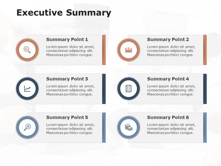 Executive Summary Slide 6 Points PowerPoint Template & Google Slides Theme