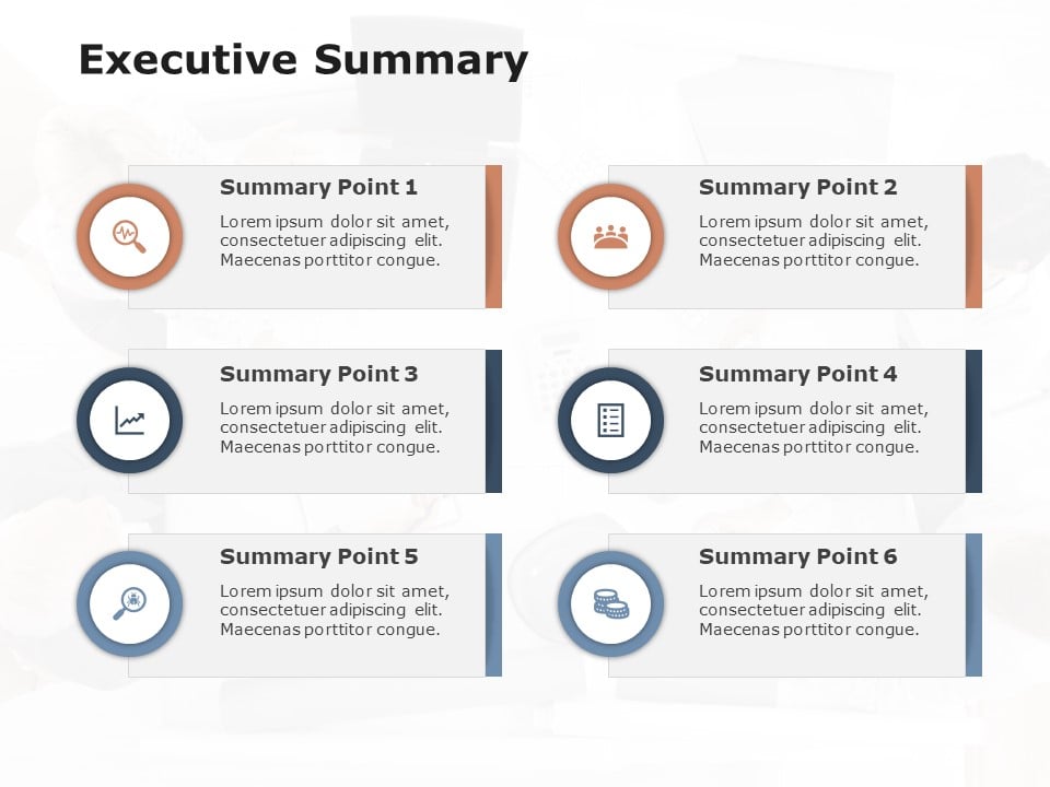 Executive Summary Slide 6 Points PowerPoint Template