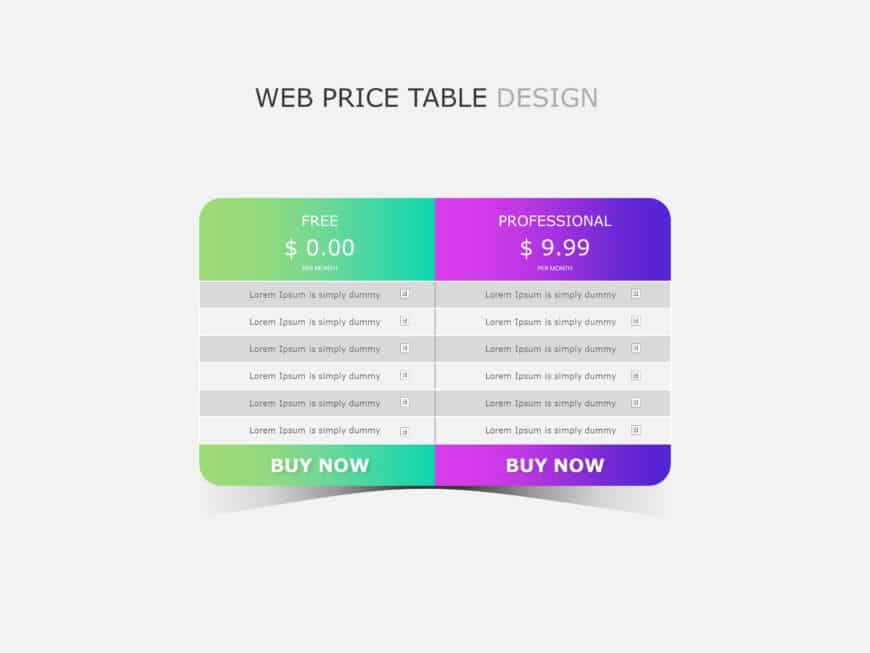 Gradient Green and Purple Pricing Table Design Slide Template