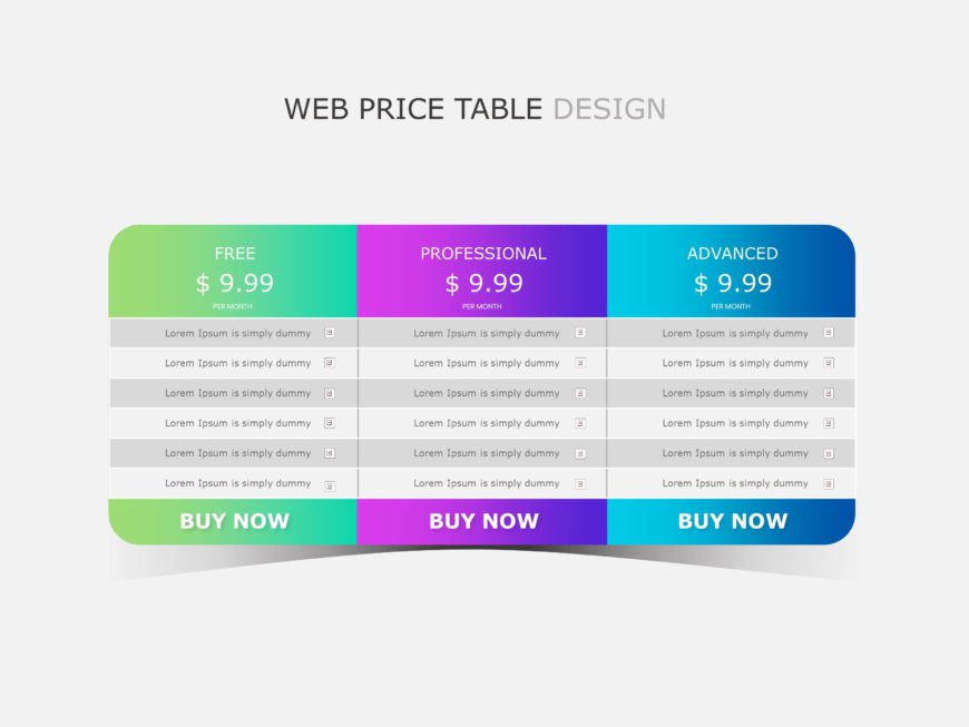 Gradient Pricing Plan Table in Green, Purple, and Blue Presentation Template