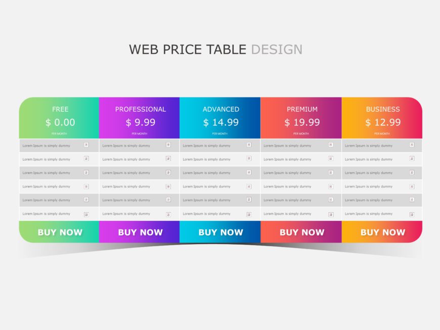 Vibrant Gradient Pricing Table for Subscription Plans Slide Template