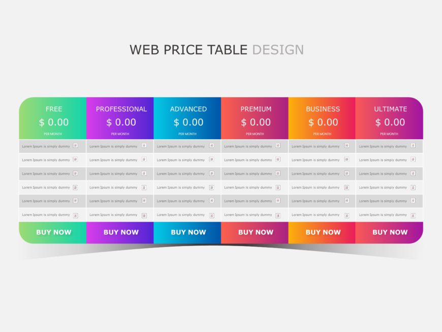 Vibrant Gradient Pricing Table for Subscription Plans Powerpoint Template