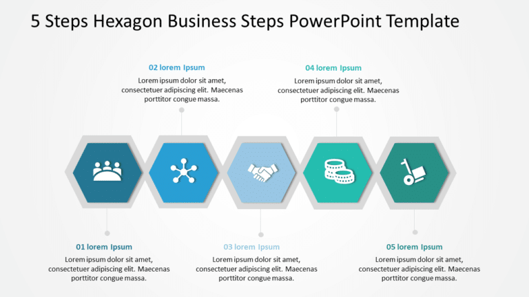 5 Steps Hexagon Business Steps PowerPoint Template