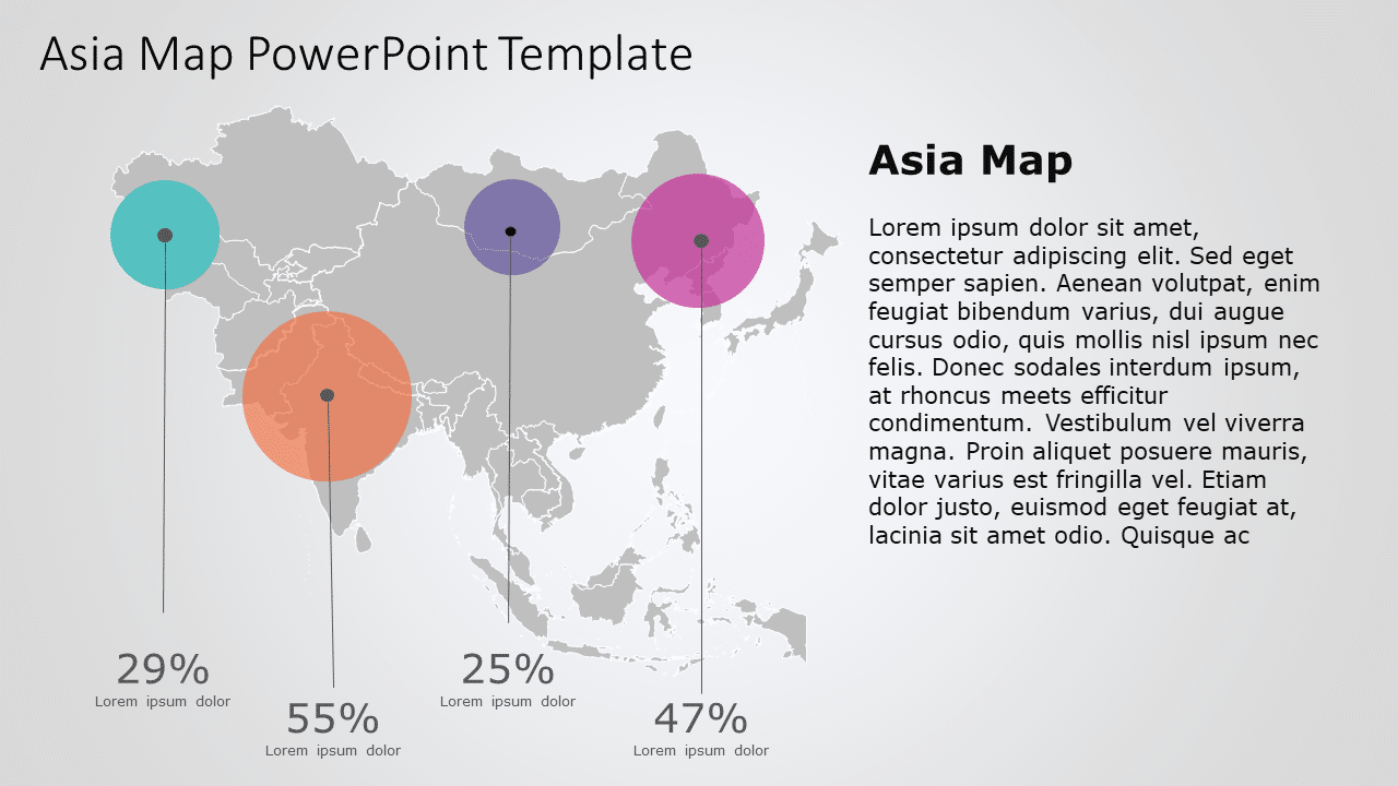 Asia Template Asia Map Infographic with Colorful Data Circles Presentation Template