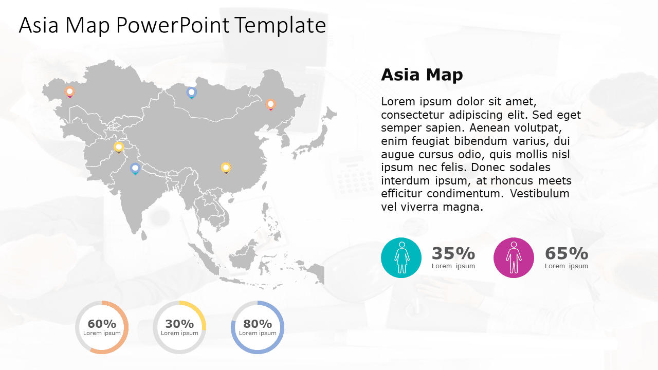 Asia Template Asia Map Presentation with Colorful Pin Markers Presentation Template