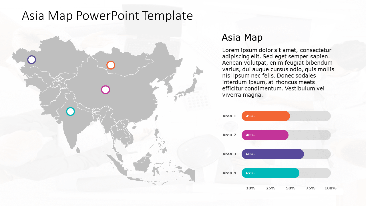 Asia Template Asia Map Visualization with Colorful Data Bars Powerpoint Template