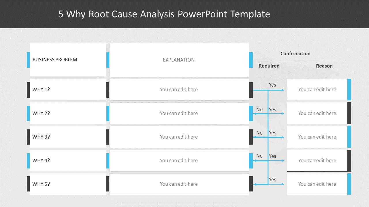 Gray and Blue 5 Why Analysis Workflow Chart Presentation Template