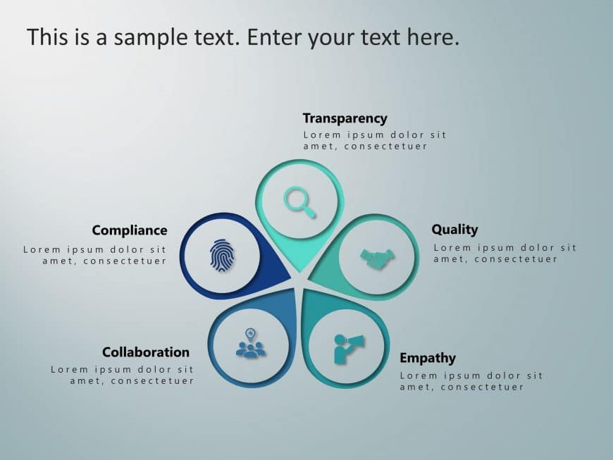 5 Steps Petal Values PowerPoint Template