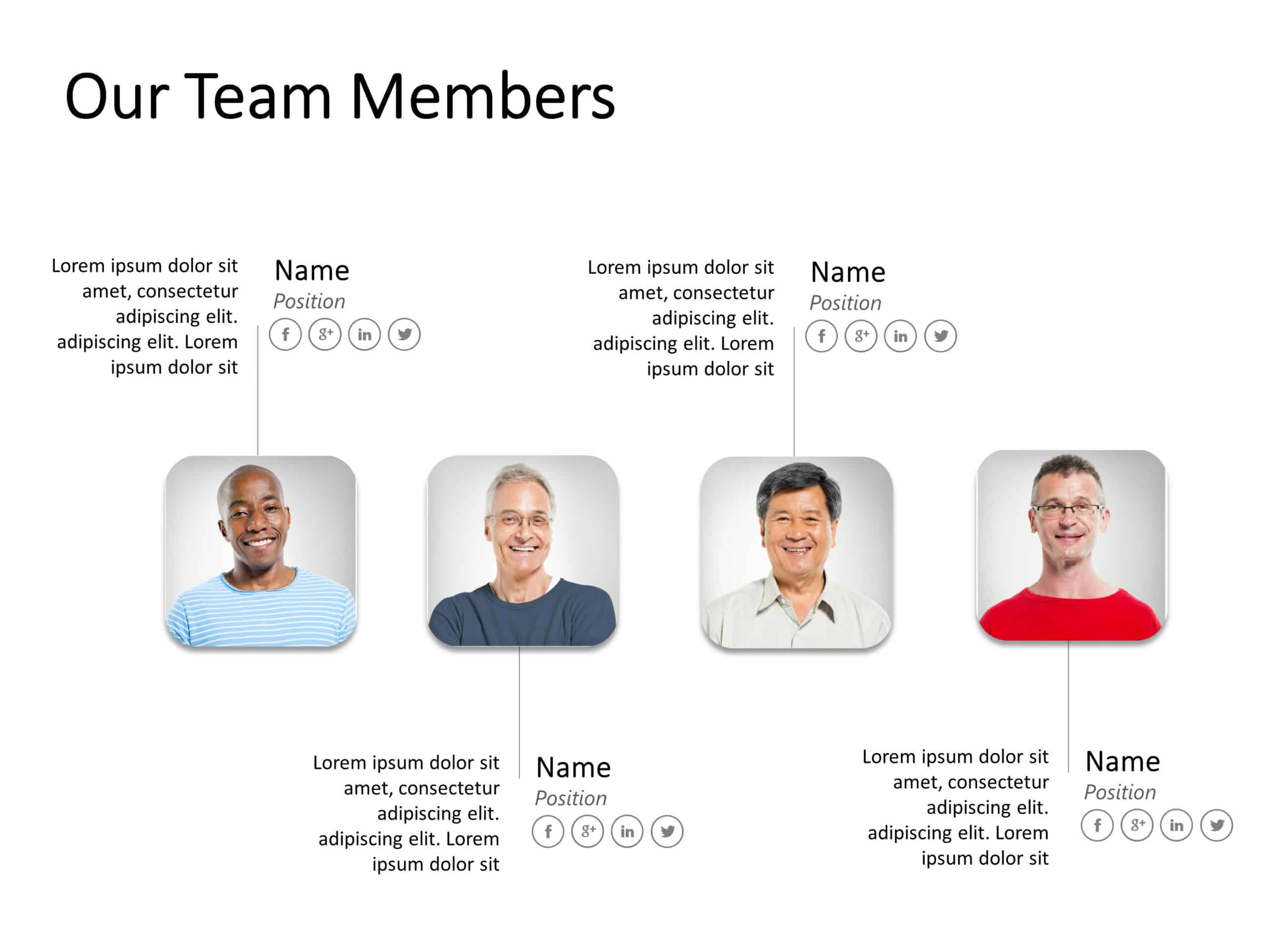 Gray and White Team Member Profile Layout with Social Icons Powerpoint ...