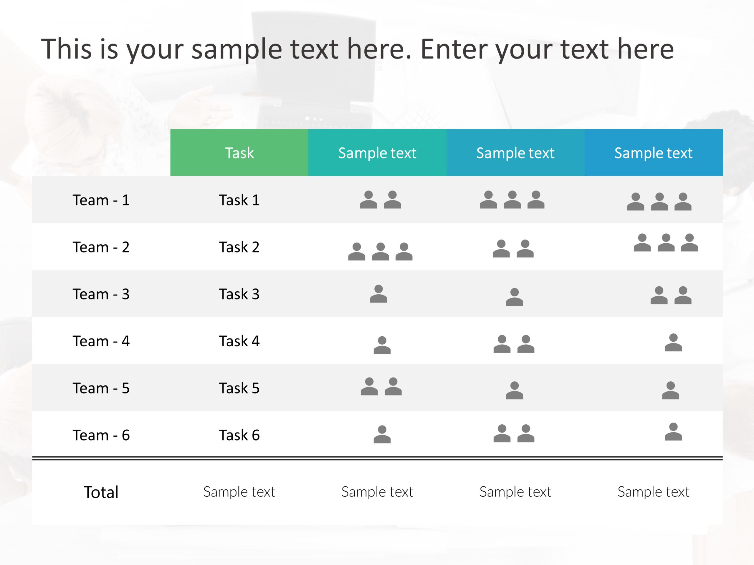 Team Task Allocation Table in Green and Blue Powerpoint Template