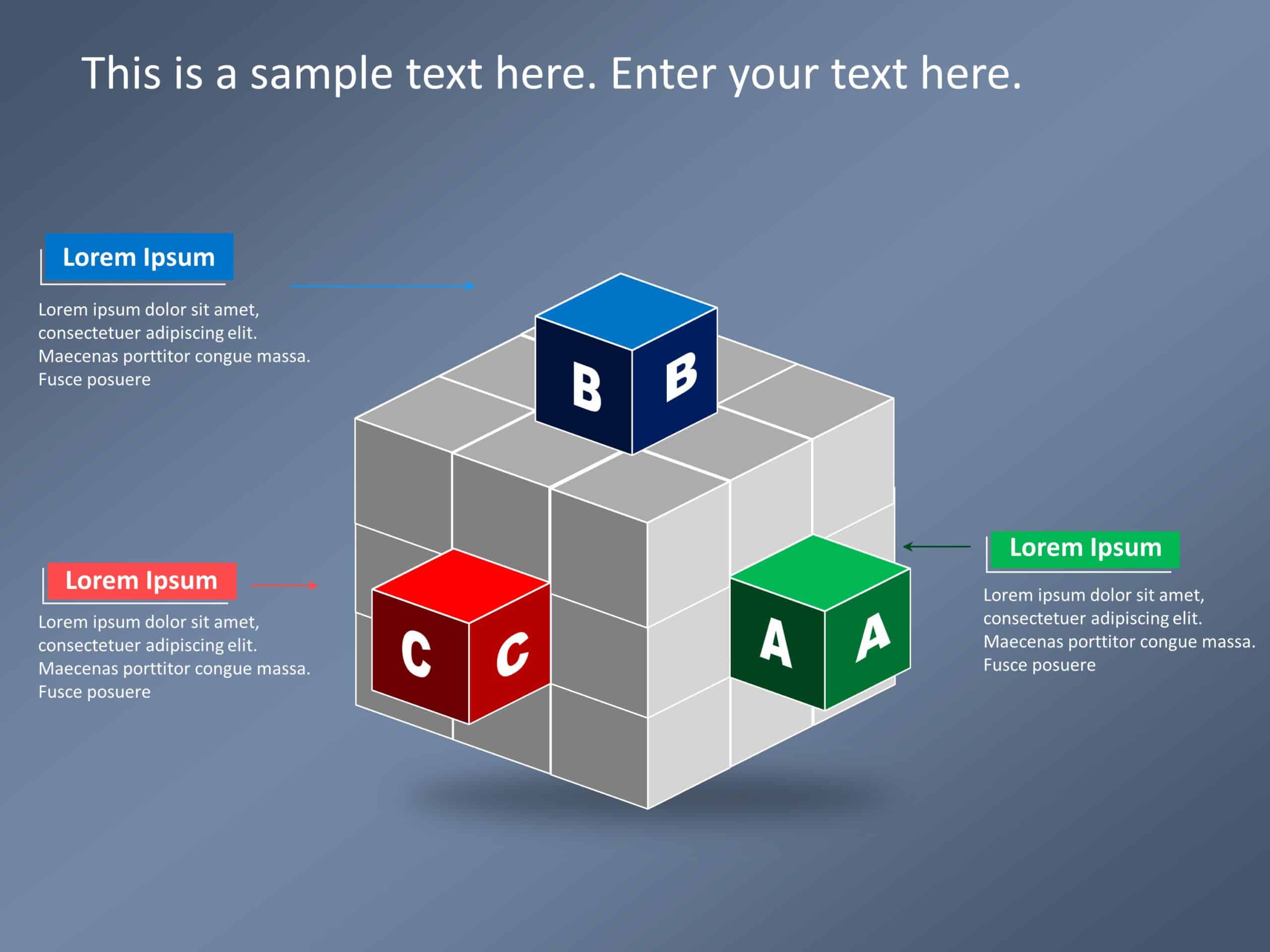 Powerpoint Cube Diagram Method 3D Cube Analysis Diagram in Red, Blue, and Green Presentation Template