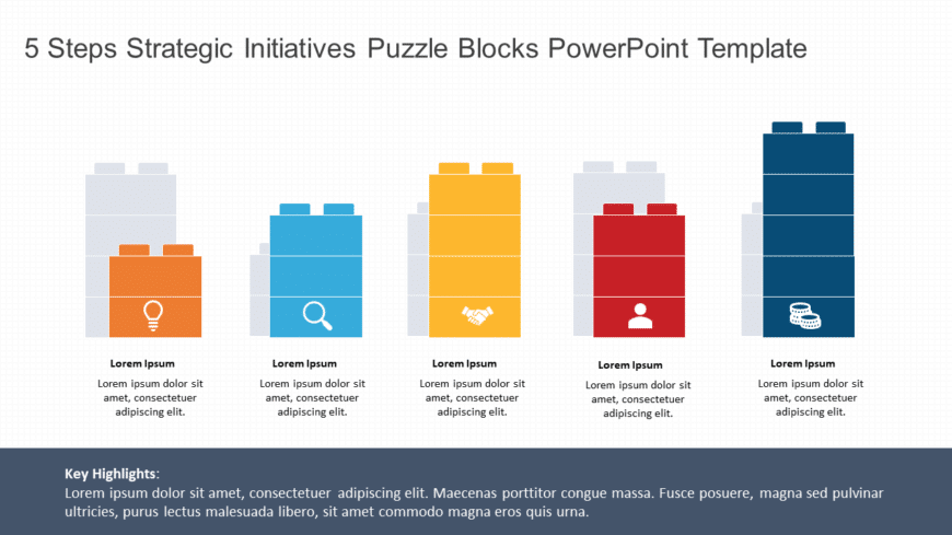 5 Steps Strategic Initiatives Puzzle Blocks PowerPoint Template