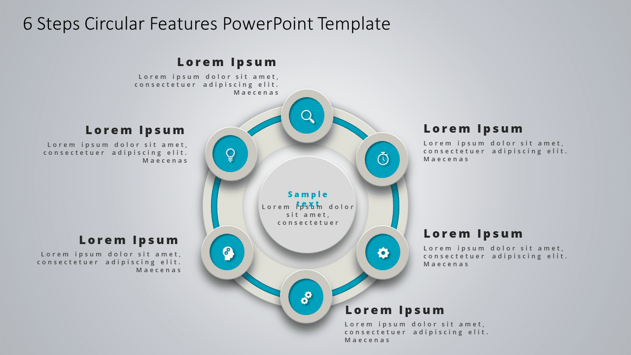 6 Steps Circular Features PowerPoint Template & Google Slides Theme