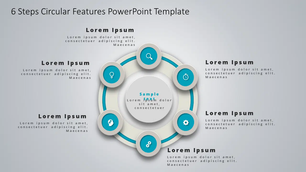 6 Steps Circular Features PowerPoint Template & Google Slides Theme