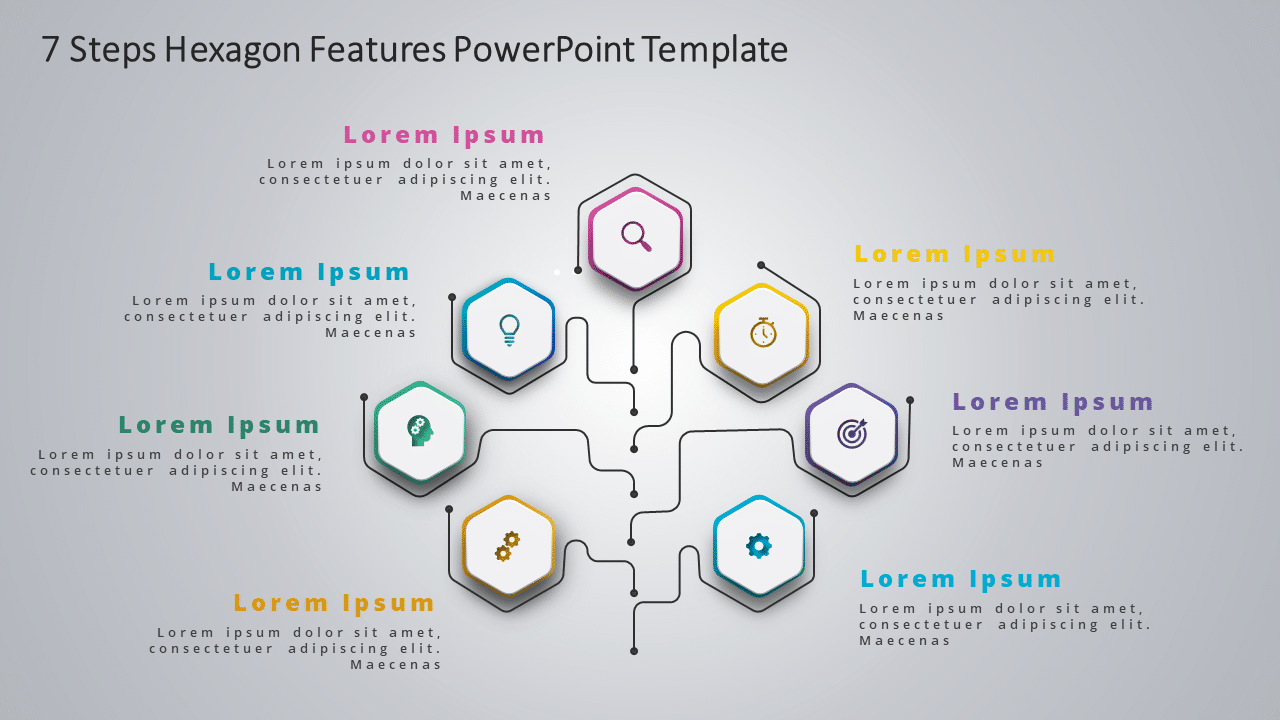 7 Steps Hexagon Features PowerPoint Template