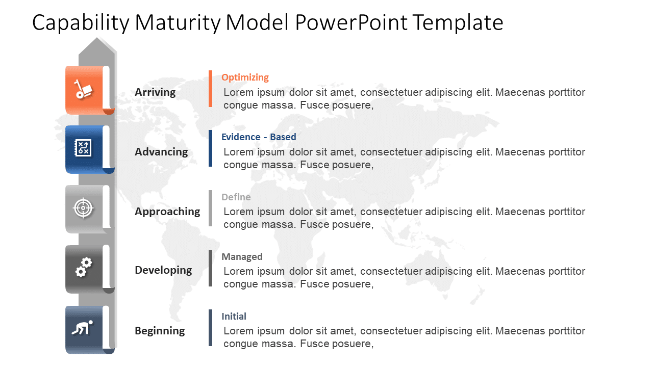 Orange and Blue Capability Maturity Ladder Diagram Slide Template