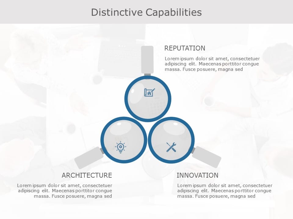 Three Steps Lens Capabilities PowerPoint Template & Google Slides Theme