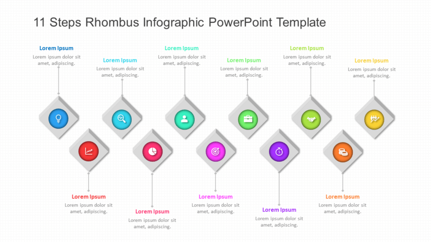 11 Steps Rhombus Infographic PowerPoint Template