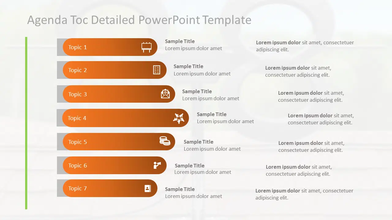 Agenda TOC Detailed PowerPoint Template & Google Slides Theme