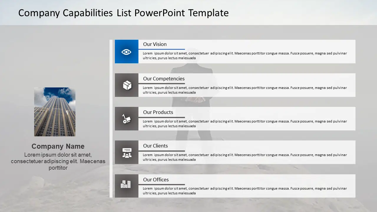 Company Capabilities List PowerPoint Template & Google Slides Theme