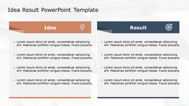 Orange and Blue Idea-Result Dual Column Layout Powerpoint Template & Google Slides Theme Orange and Blue Idea-Result Dual Column Layout Powerpoint Template & Google Slides Theme