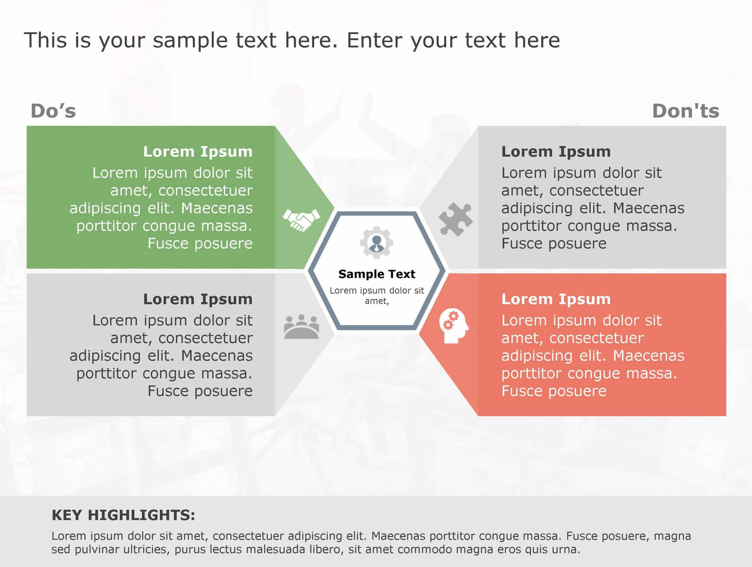 Hexagonal Do's and Don'ts Infographic in Green and Red Powerpoint Template