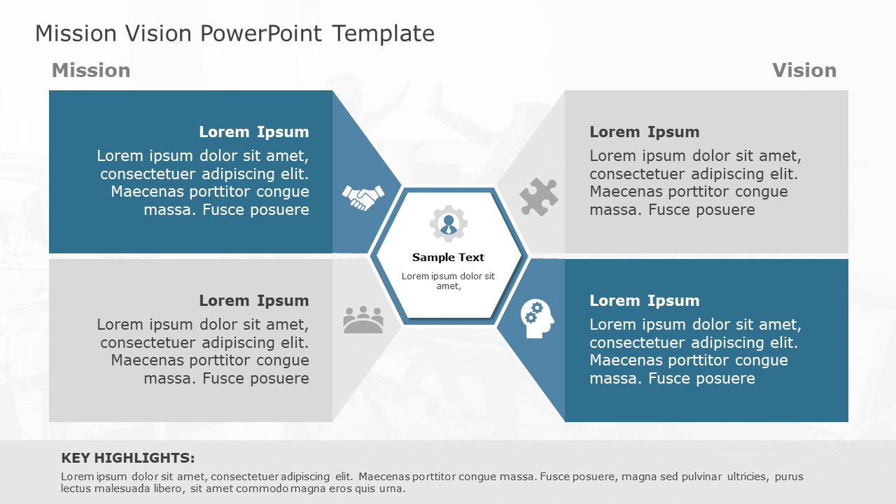 Hexagonal Mission-Vision Framework in Blue and Gray Presentation Template