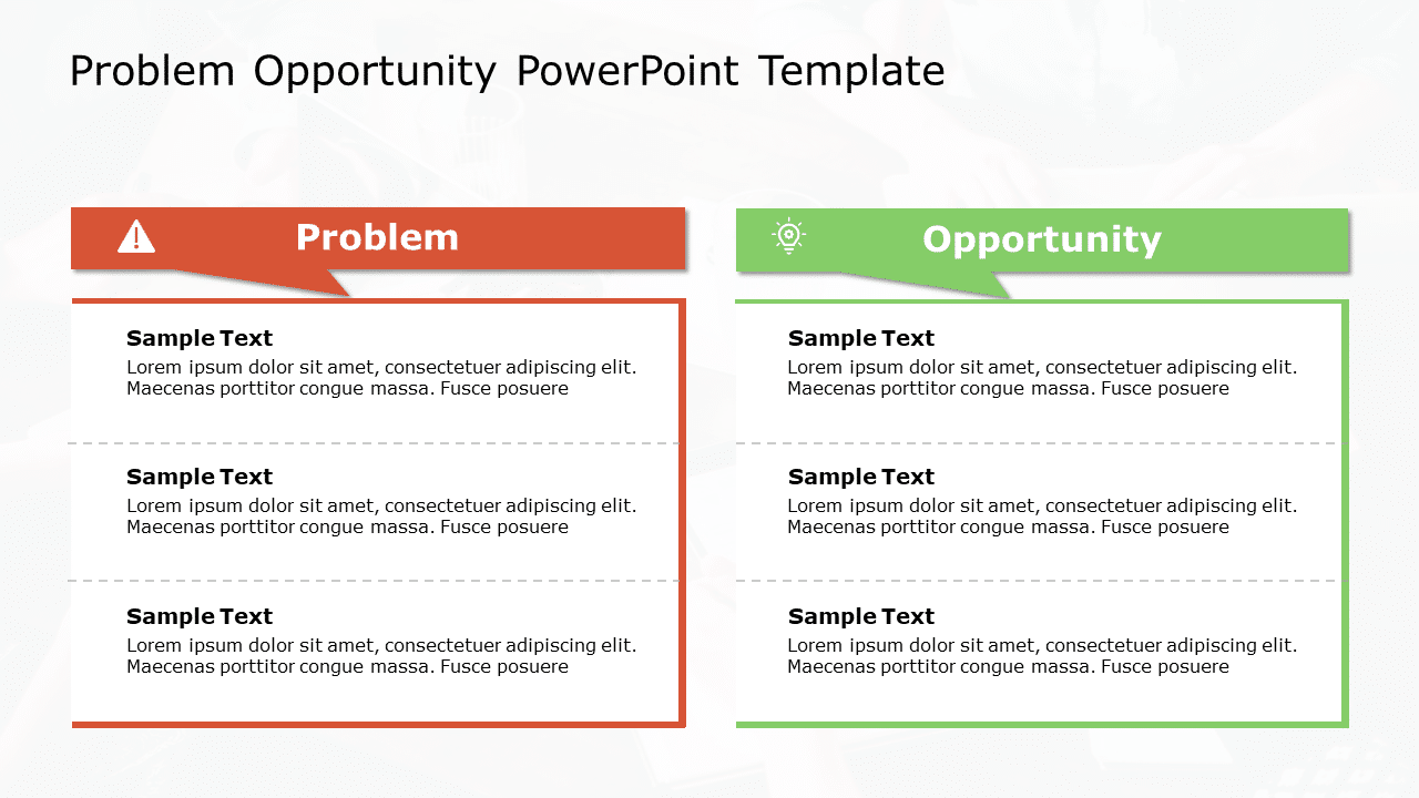 Red and Green Problem-Opportunity Comparison Layout Slide Template