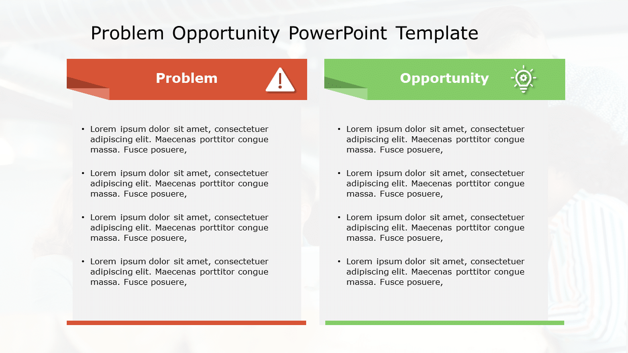 Red and Green Problem-Opportunity Comparison Grid with Icons ...