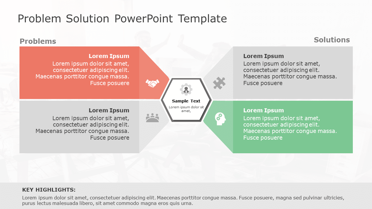 Problem Solving Layput Hexagonal Problem-Solution Layout in Red and Green Powerpoint Template