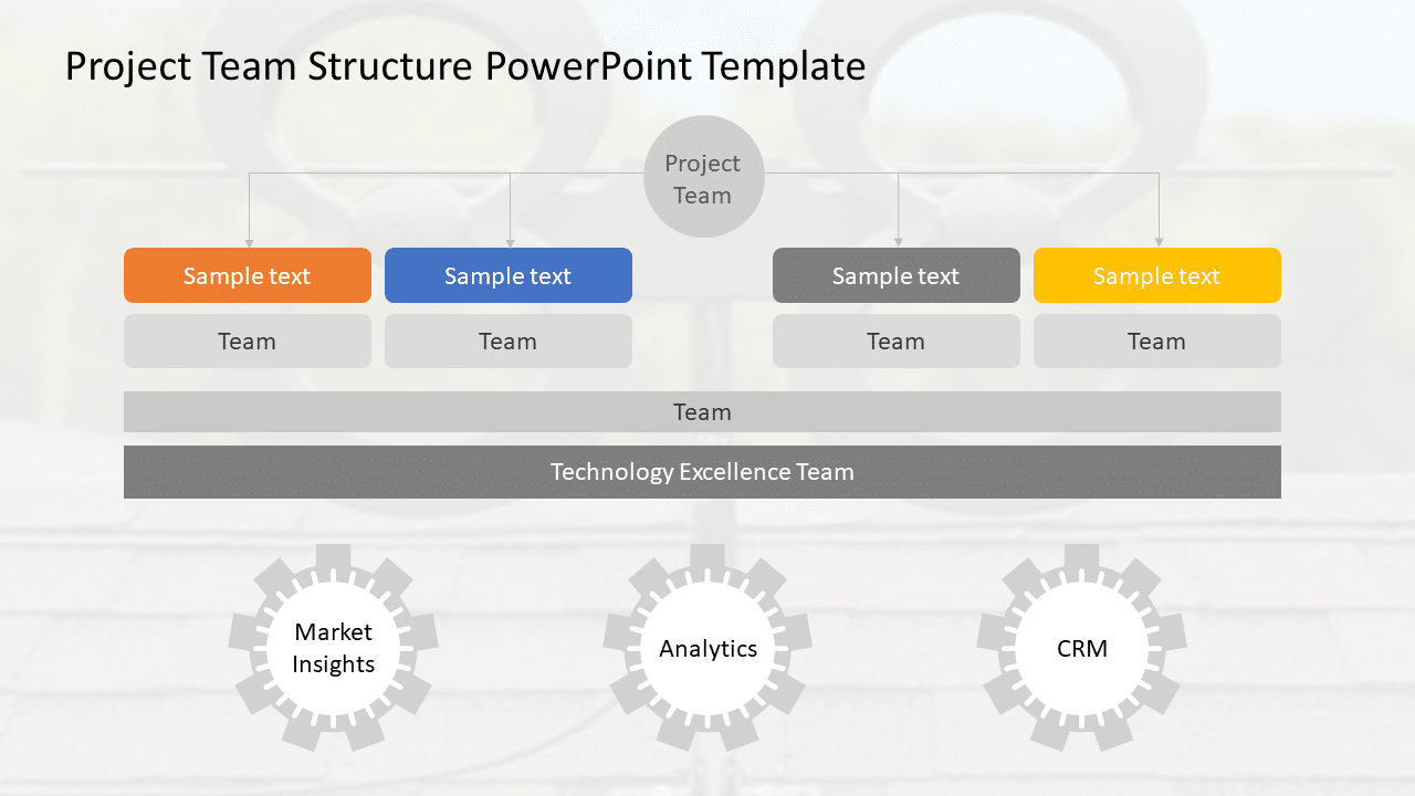 Project Team Tree Template Team Structure Diagram in Gray and Orange Blocks Powerpoint Template