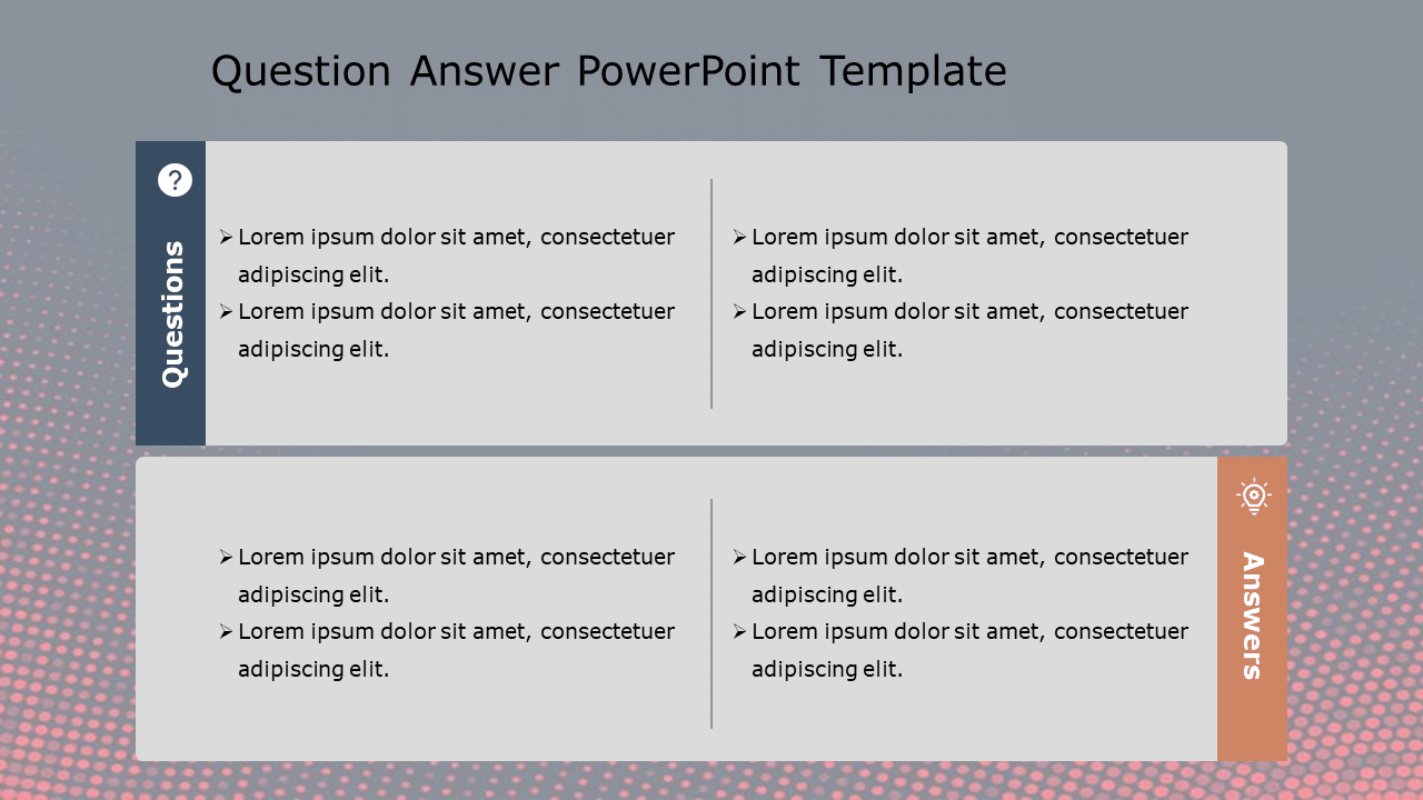 Gray and Orange Q&A Layout with Icon Highlights Presentation Template