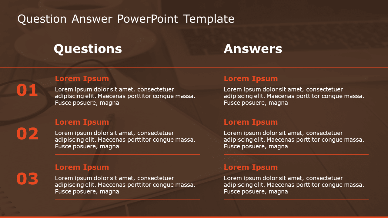 Questions Slide Table Brown Themed Question-Answer Table Layout Powerpoint Template