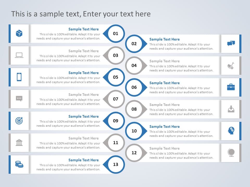13 Process 13 Steps List PowerPoint Template