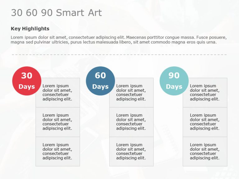Free 30 60 90 Day Plan For Executives Smart Art PowerPoint Template & Google Slides Theme
