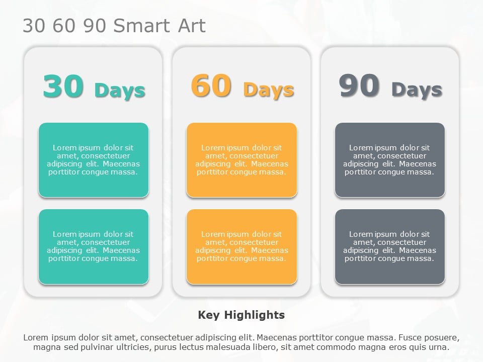 30 60 90 Day Smart Art PowerPoint Template & Google Slides Theme