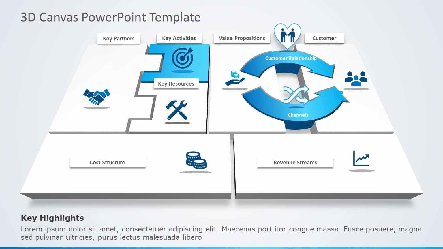Powerpoint Model Framework Visual 3D Blue and White Business Model Framework Powerpoint Template