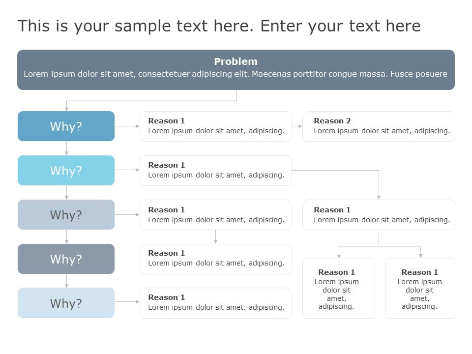 Blue and Gray 5 Whys Problem Solving Flowchart Slide Template