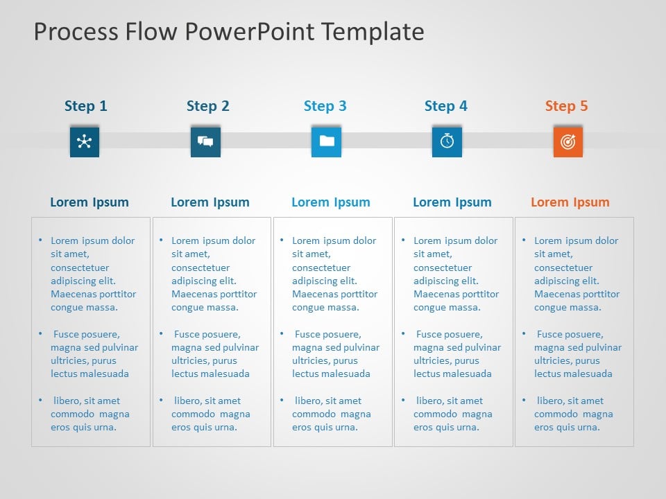 Animated Linear Process Flowchart in Blue and Orange Powerpoint Template