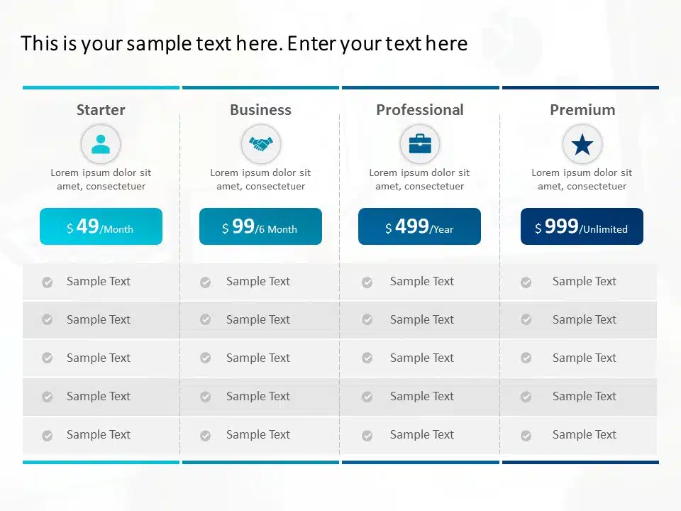 Animated Pricing Options Table PowerPoint Template & Google Slides Theme