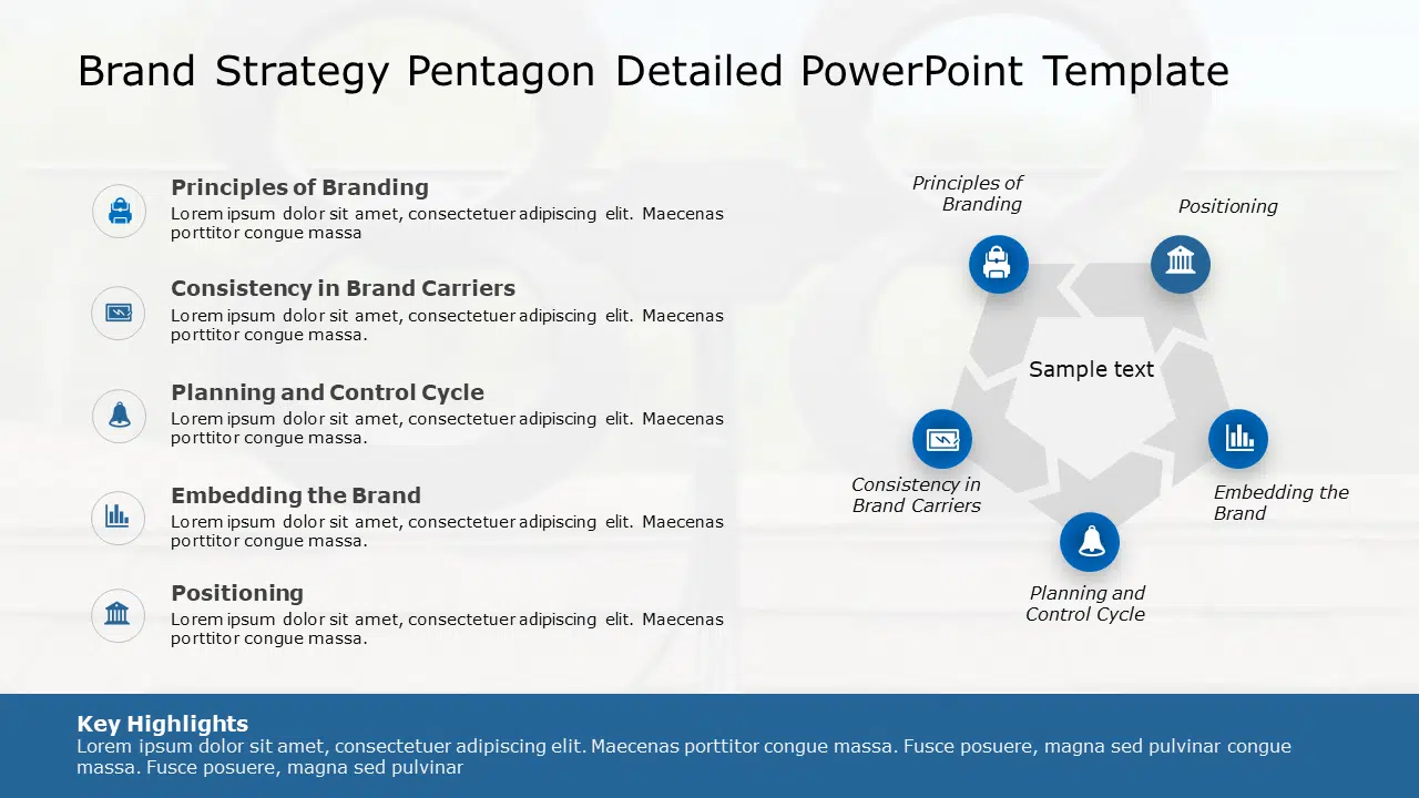 Brand Strategy Pentagon Detailed PowerPoint Template & Google Slides Theme