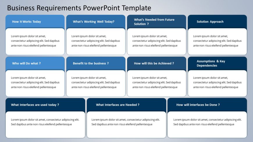 Blue and White Business Requirements Matrix Layout Presentation Template