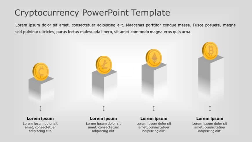 Cryptocurrency Coin Icons on Gradient Pedestals Presentation Template