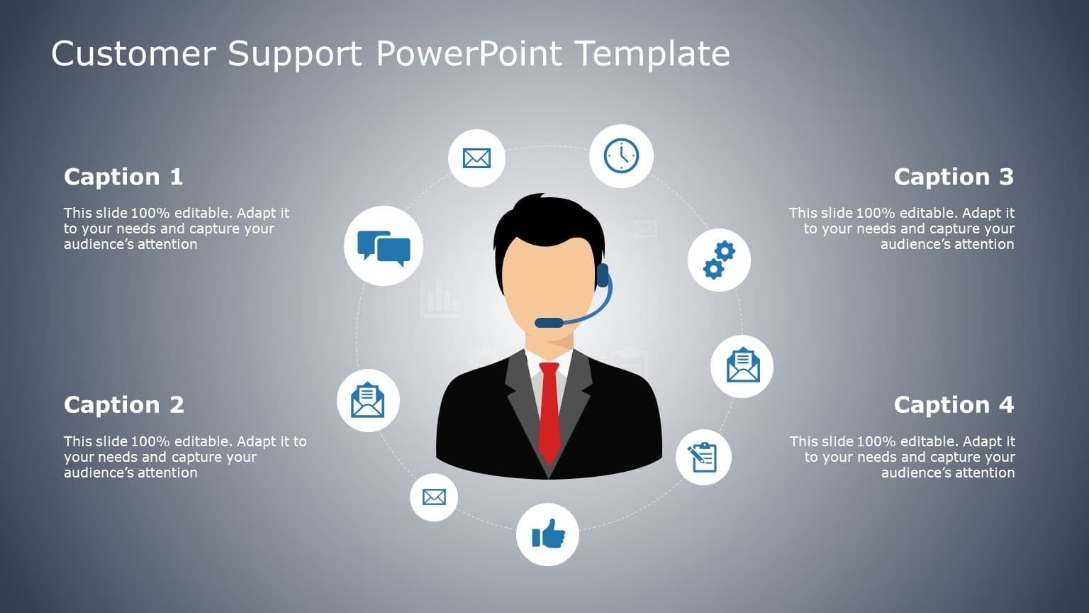 Blue Circular Customer Service Icons on Gray Background Presentation ...
