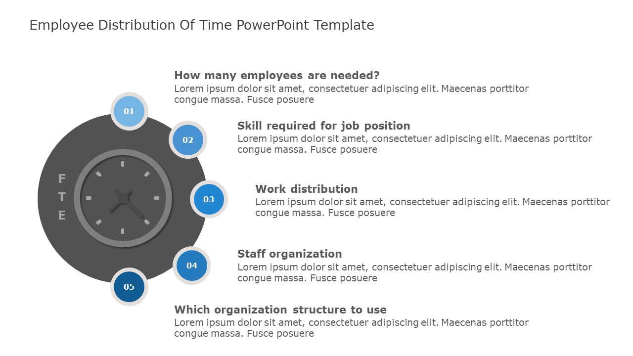 Time Allocation Powerpoint Gray and Blue Clock Infographic for Employee Time Allocation Slide Template