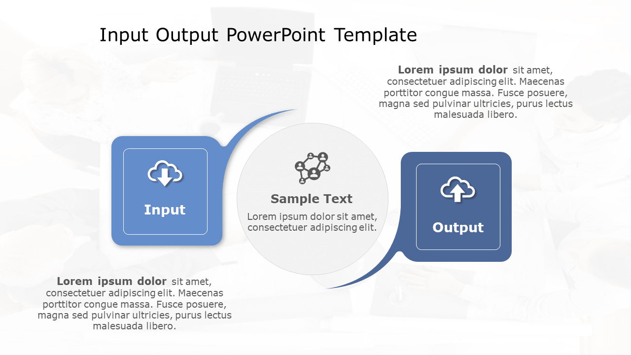 Blue and Gray Input-Output Flow Diagram with Cloud Icons Slide Template