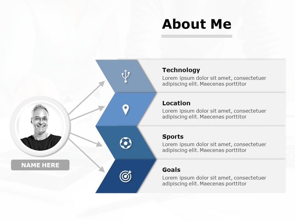 Profile Card Powerpoint Element Gradient Blue Chevron Personal Profile Layout Powerpoint Template