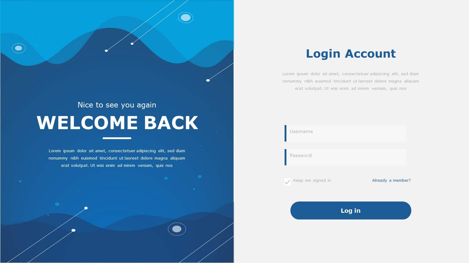 Blue Wave Login Slide for User Interface Design Presentation Template