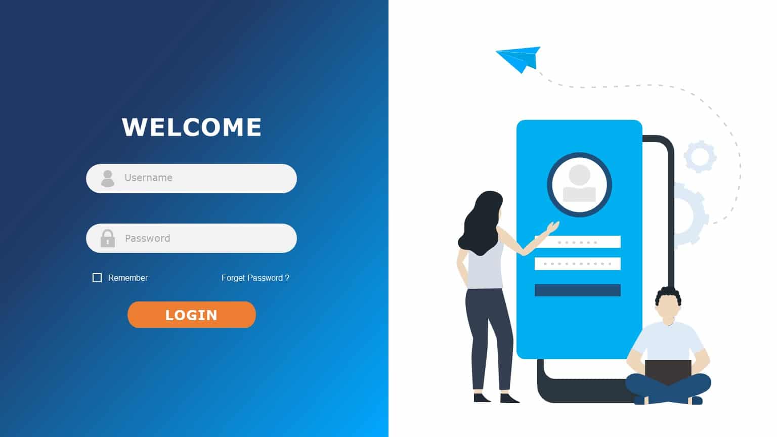 Blue Gradient Login Page Design with Illustration Powerpoint Template