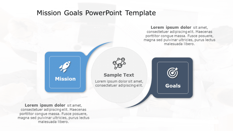 Blue and Gray Mission-Goals Infographic with Icon Highlights Slide Template